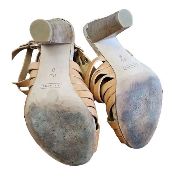 Coach Adrienn Vacchetta Camel Tan High Heel Gladiator Sandals Size 6.5 - Picture 9 of 9